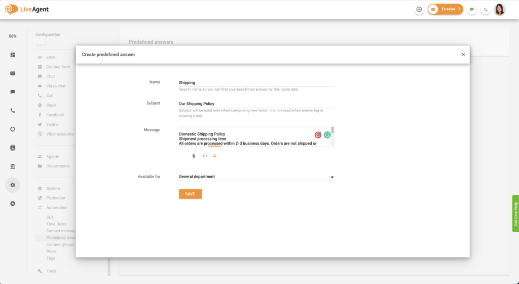 Eelmääratud vastuste seadistamine LiveAgentis