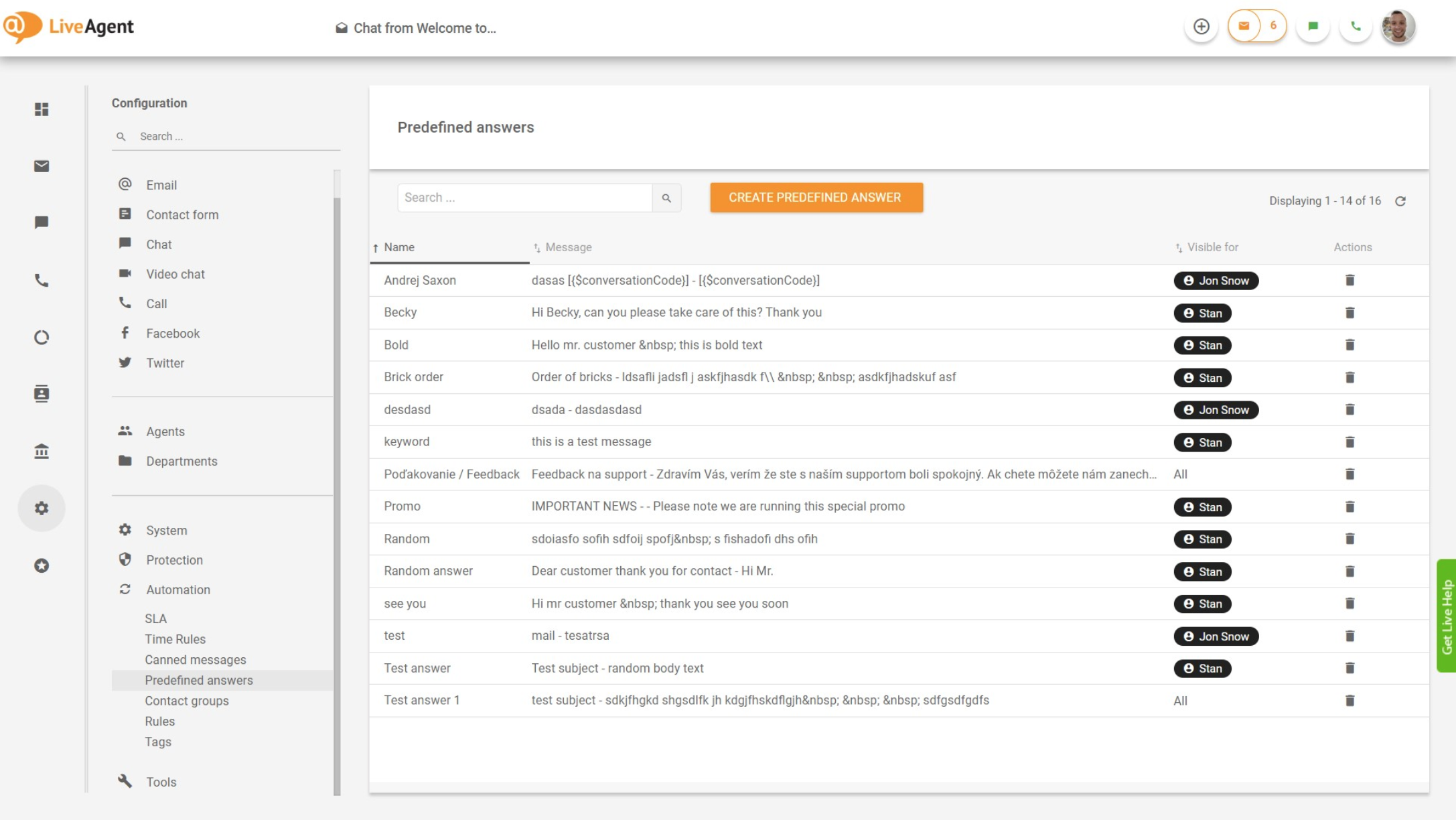 LiveAgent – Eelmääratud vastuste ülevaade