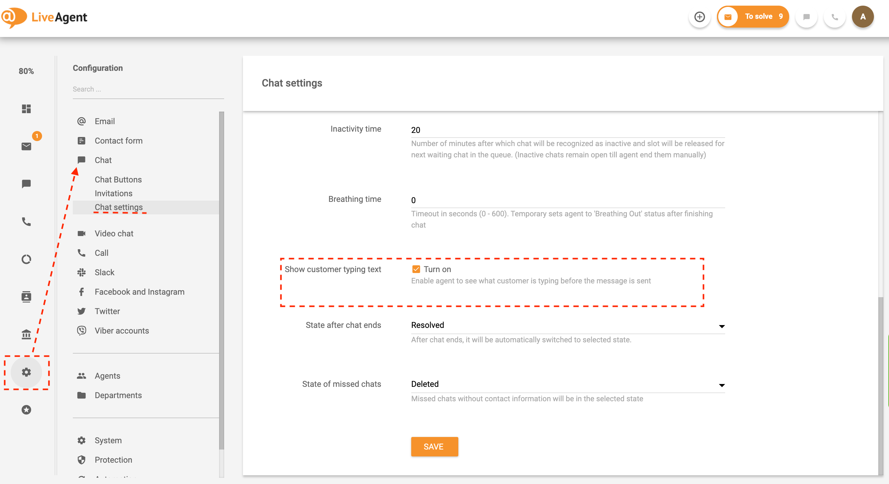 Reaalajas kirjutamise eelvaate seaded LiveAgentis
