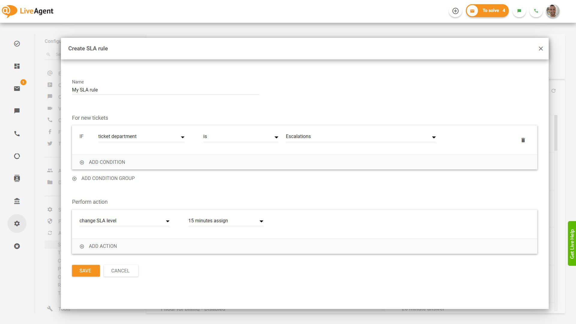 SLA reegli loomine LiveAgent'is