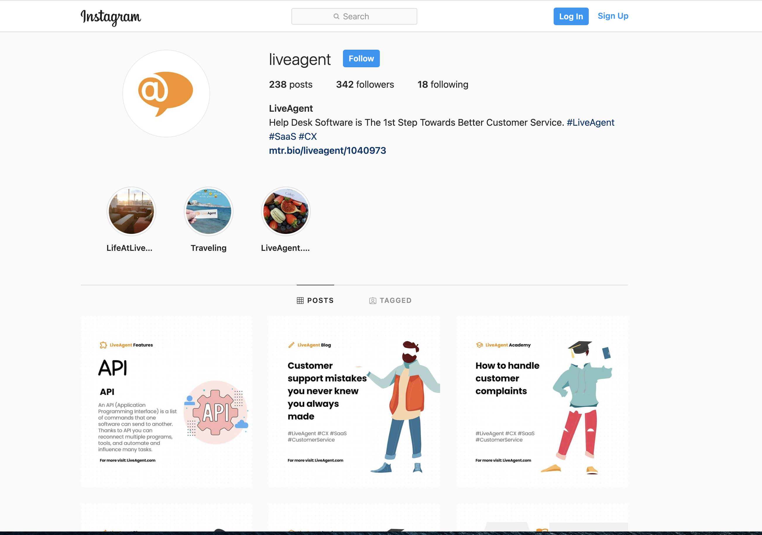 LiveAgent Instagrami lehekülje eelvaade