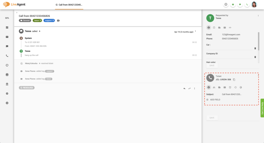 Pileti info paneel LiveAgentis