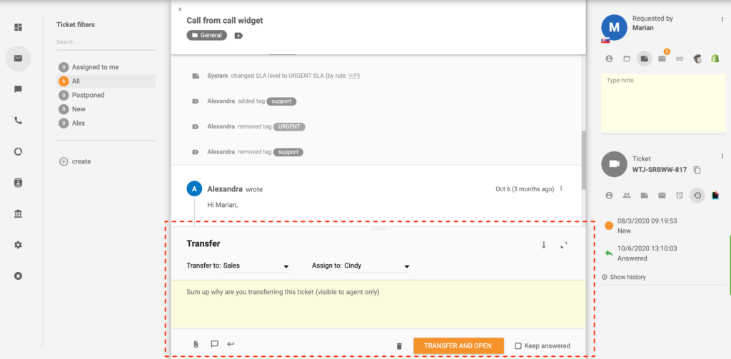 Pileti üleandmine LiveAgentis