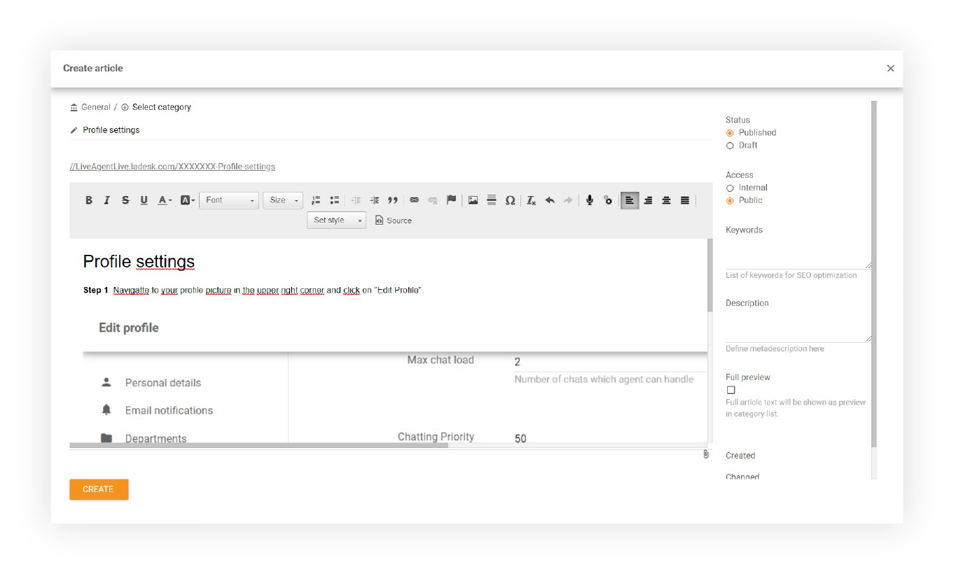 LiveAgent'i WYSIWYG redaktor artiklitele