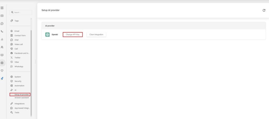 Pilt, mis näitab AI pakkuja seadistusi LiveAgent'is.