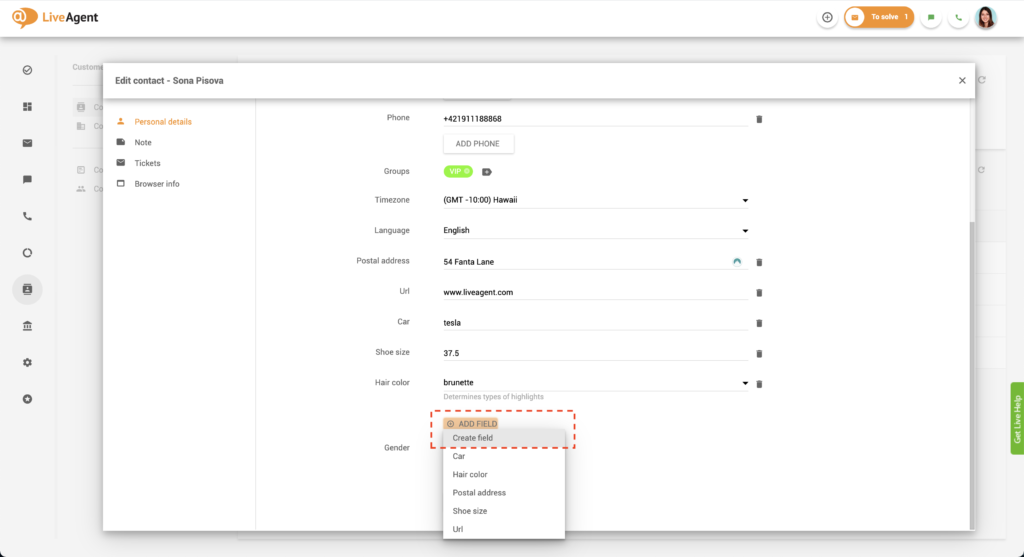 Välja loomine kontaktis