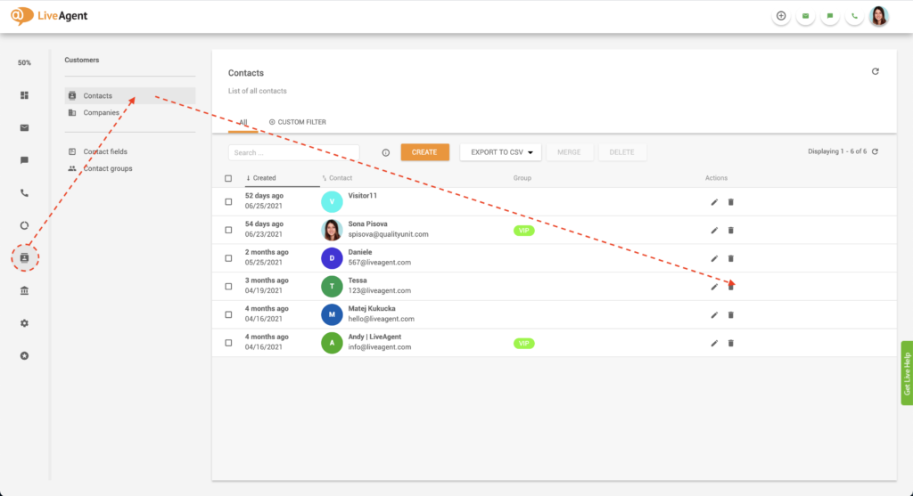 Redigeeri kontakti märkmet LiveAgentis