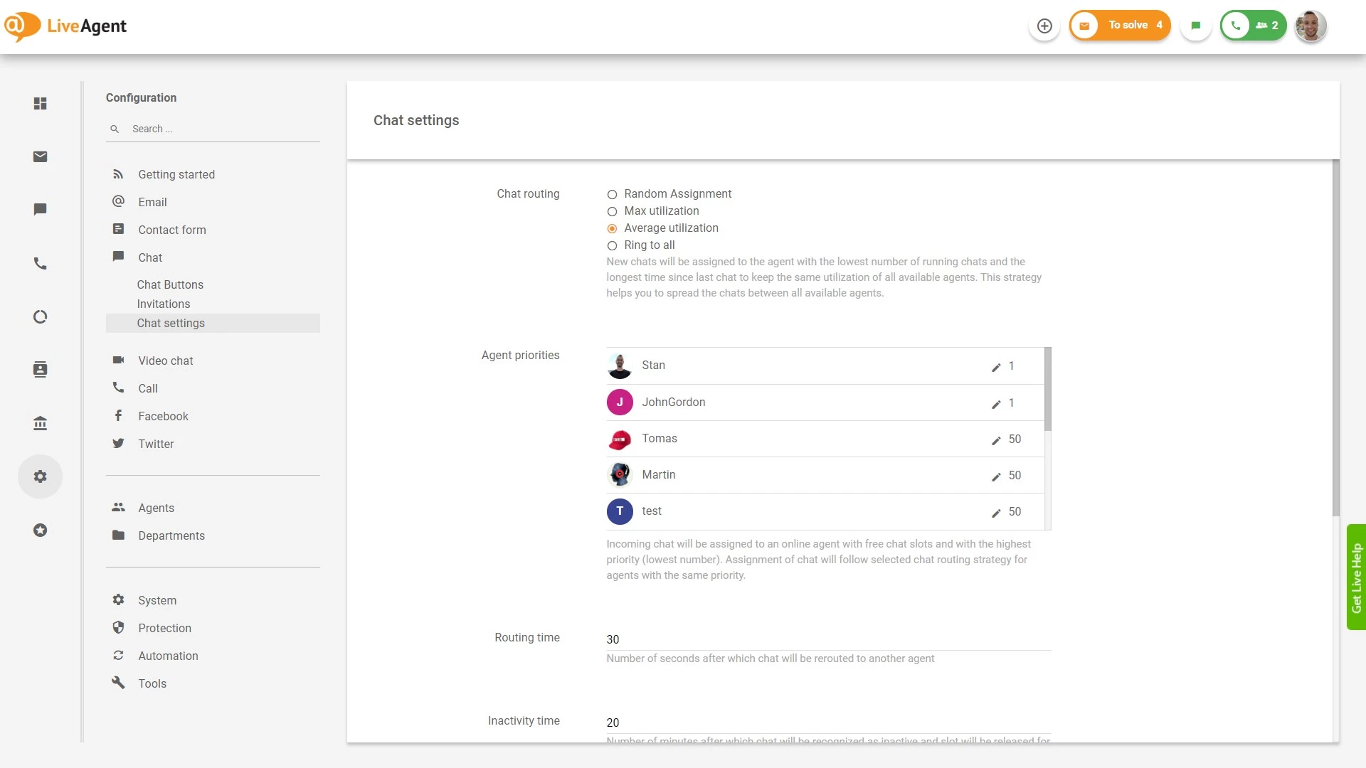 Vestluse marsruutimise seaded