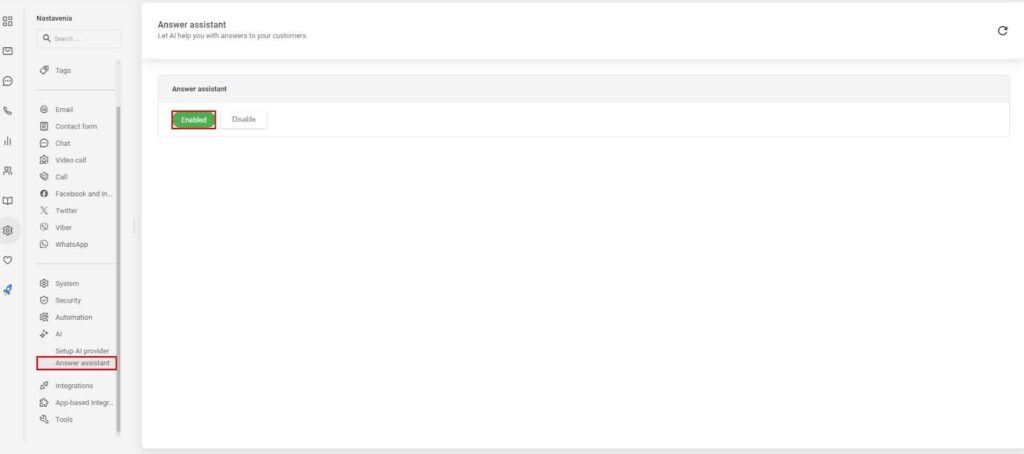 Pilt, mis näitab, kuidas lubada vastuse assistent LiveAgent'is