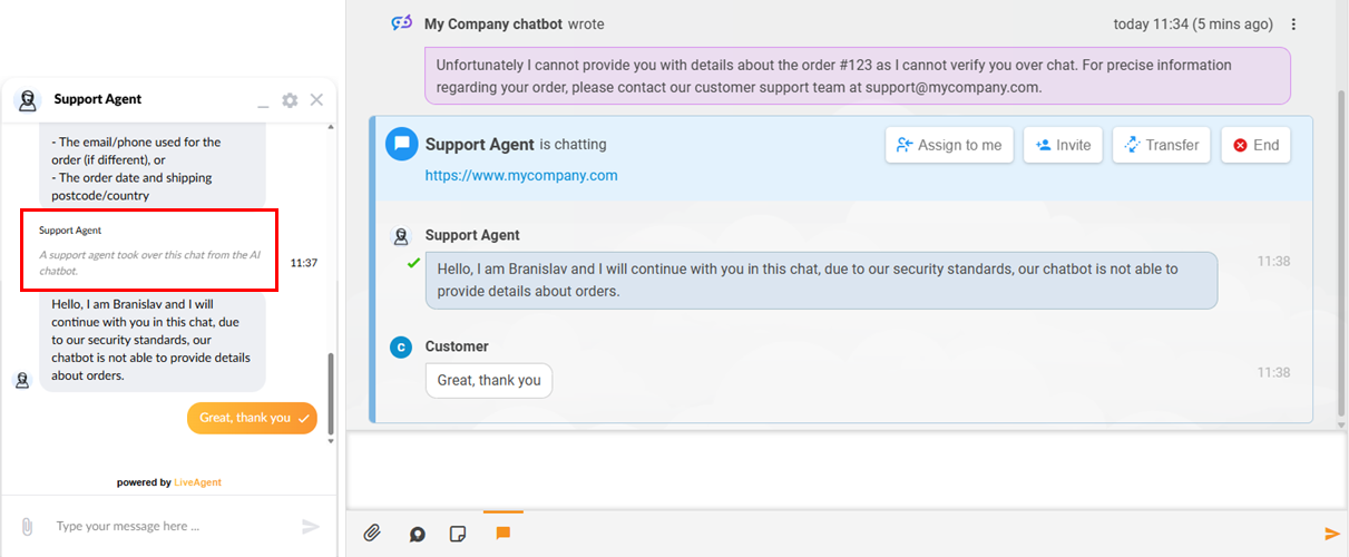 LiveAgent AI inimese üleandmise eelvaade