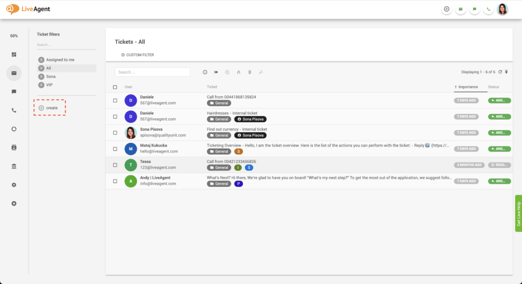 LiveAgent filtri loomine