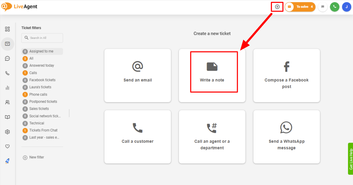 LiveAgent kasutab sisemisi märkmeid pileti loomiseks