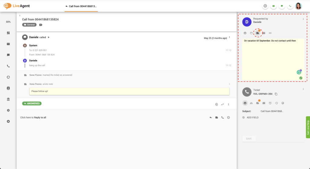 Liveagenti kliendi märkme