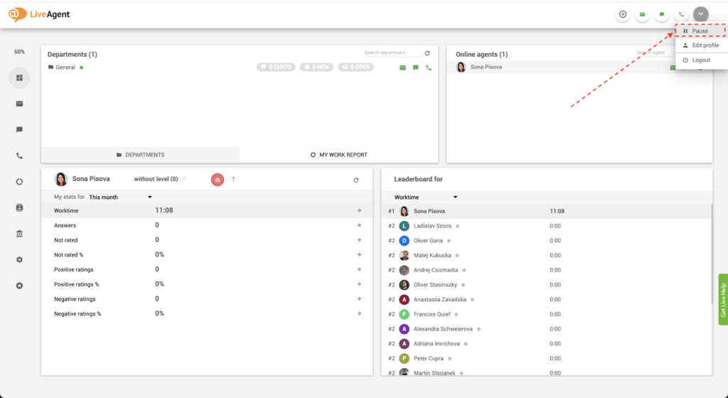 LiveAgent - pause button
