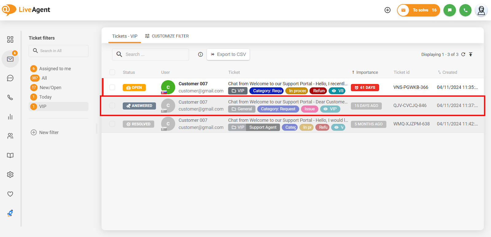 LiveAgenti liides, mis näitab sammud vestluse logi eksportimiseks