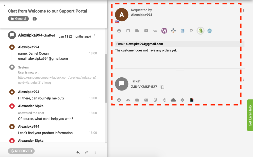 Aktiivne Shopify pistikprogramm LiveAgentis