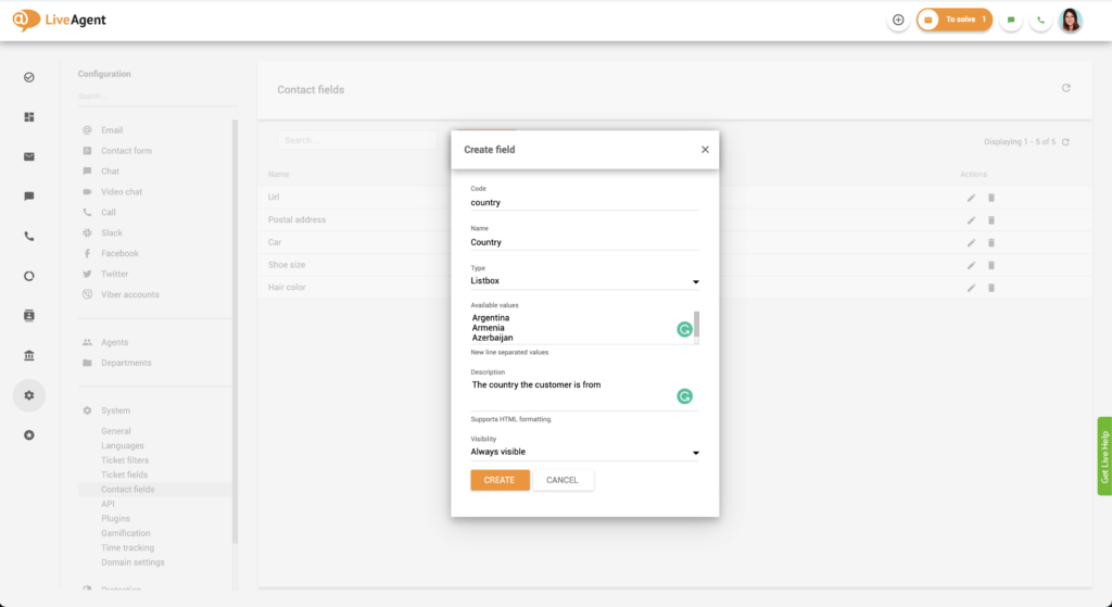 Kontaktvälja koodinime määramine