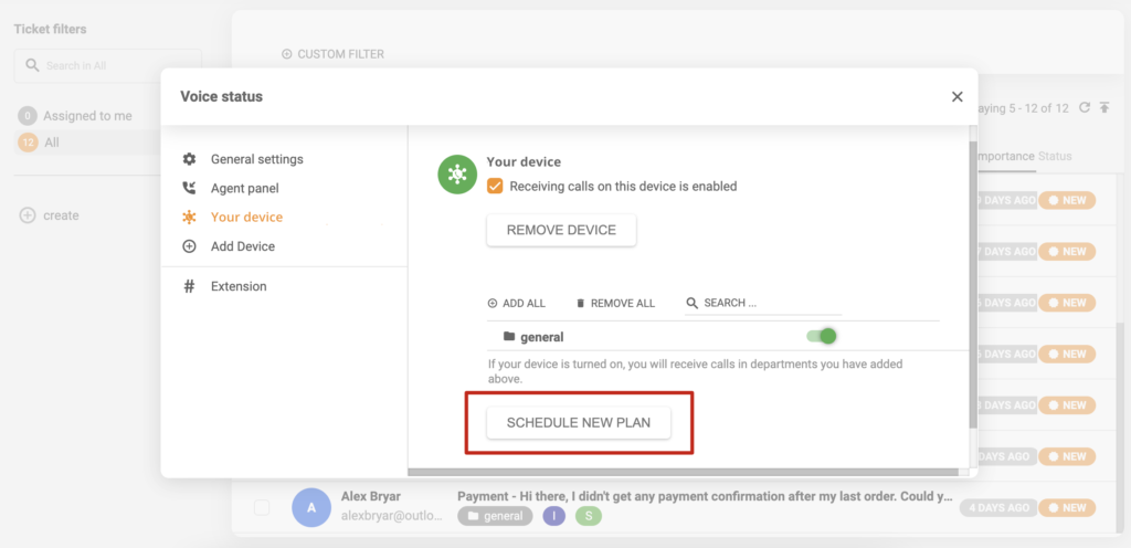 Seadme ajakavade määramise seadistamine LiveAgentis