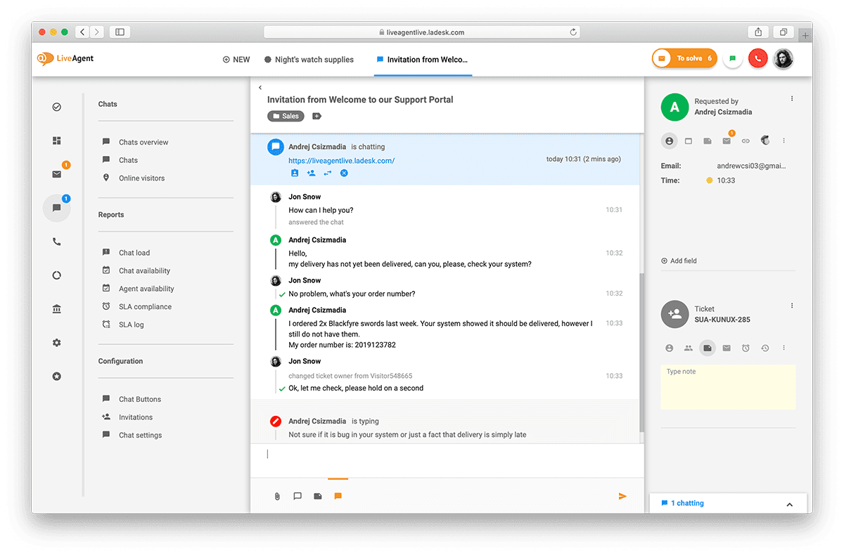 LiveAgent - reaalajas vestlus