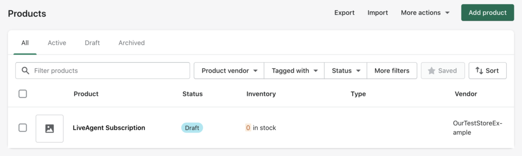 Tooted jaotis Shopifys