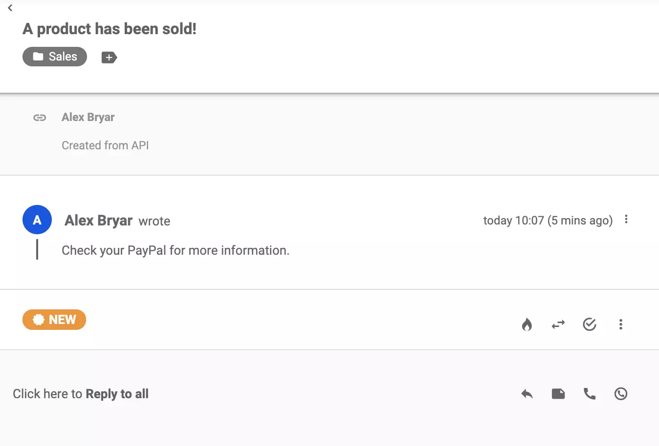 Pileti vaade LiveAgent'is pärast edukat integreerimist Zapieri kaudu