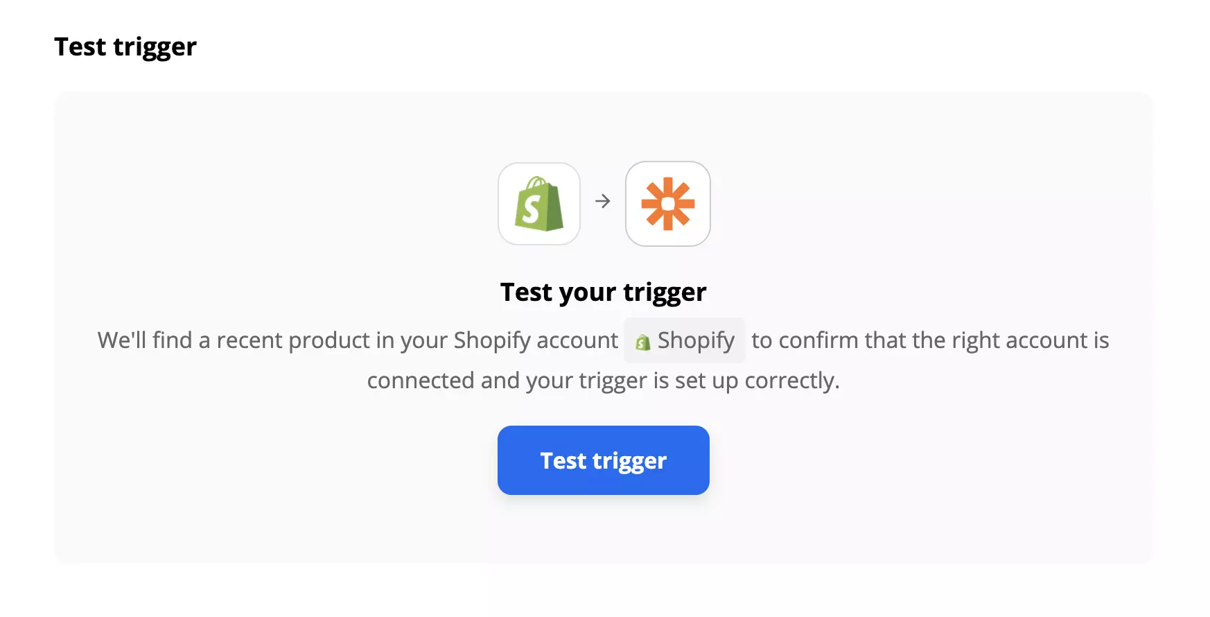 Shopify käivitaja test Zapieris