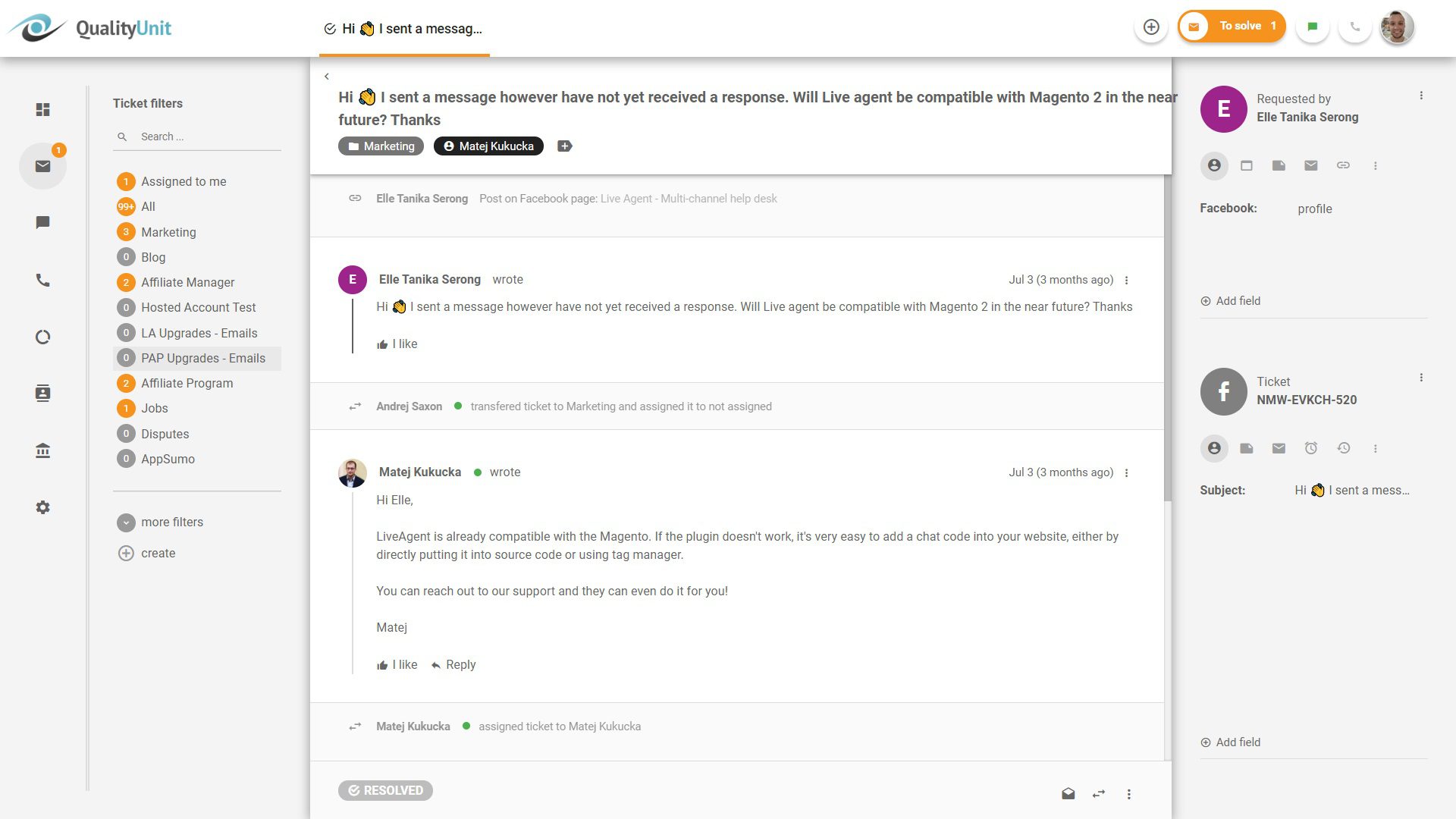 Vastamine Facebooki postitustele läbi LiveAgenti