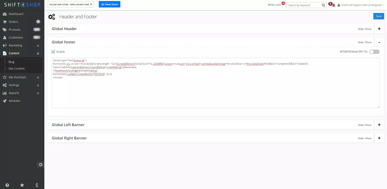 Shift4Shop seaded koodi kohandamise valikuga