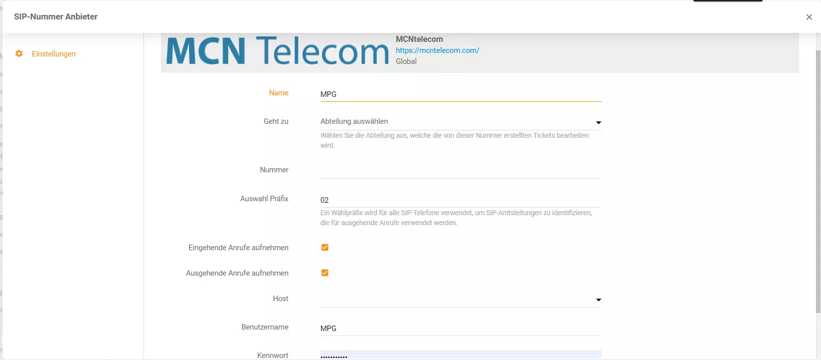 MCN Telecom LiveAgent integreerimine
