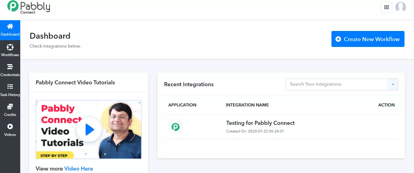 Pabbly Connect kasutaja juhtpaneel