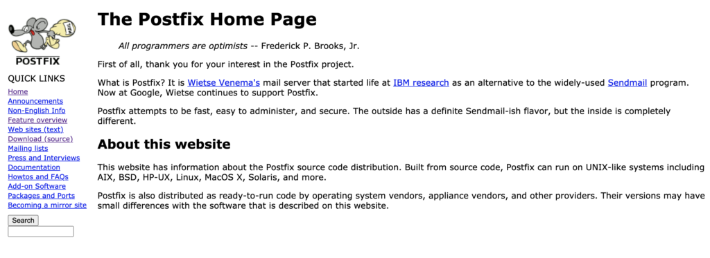 Postfixi veebisait Postfixi selgitusega