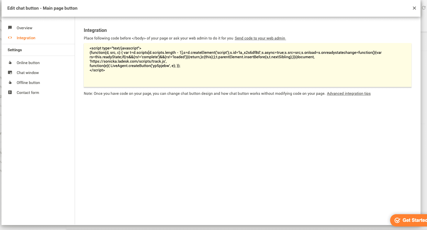 LiveAgent vestluse nupu loomine