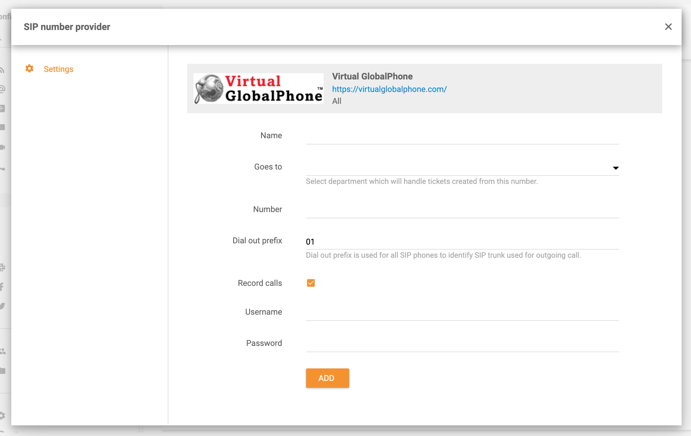 Virtual Global Phone integratsioon LiveAgentis