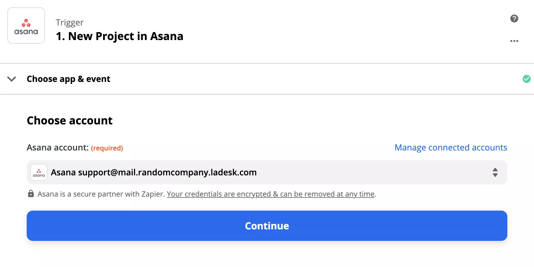 Asana käivitaja seadistamine Zapieris
