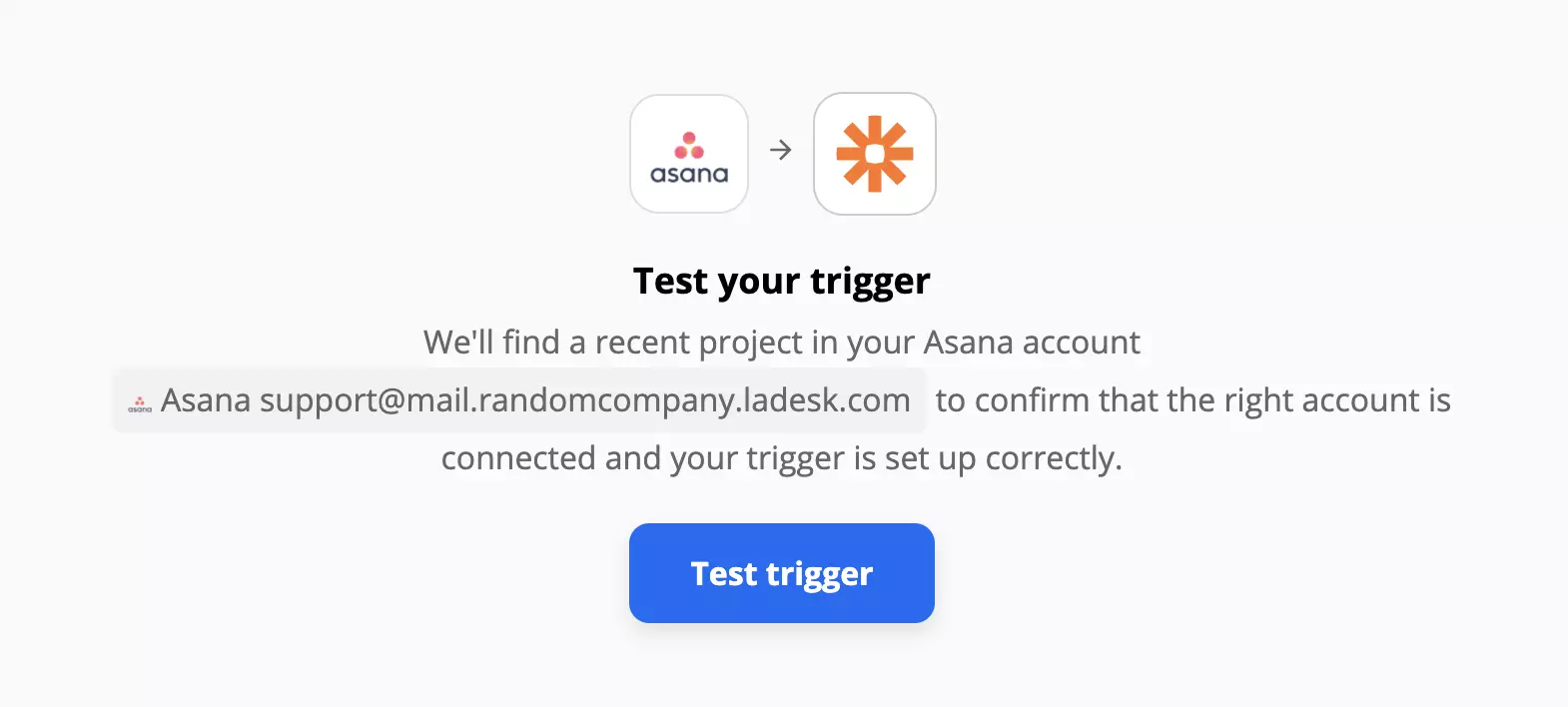 Asana käivitaja testimine