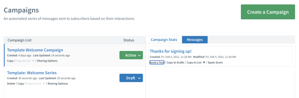 AWeberi kampaaniate eelvaade