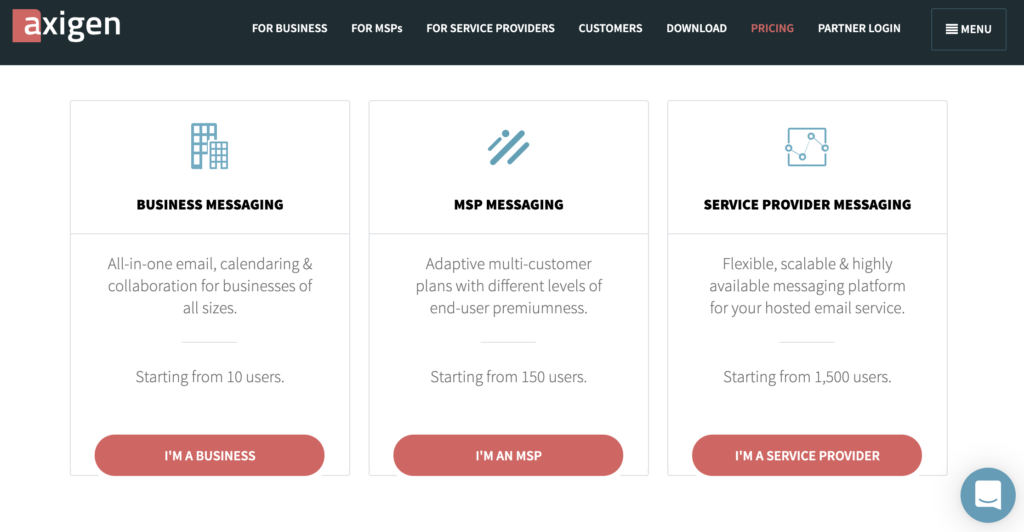 Axigeni veebisait hinnaplaanidega