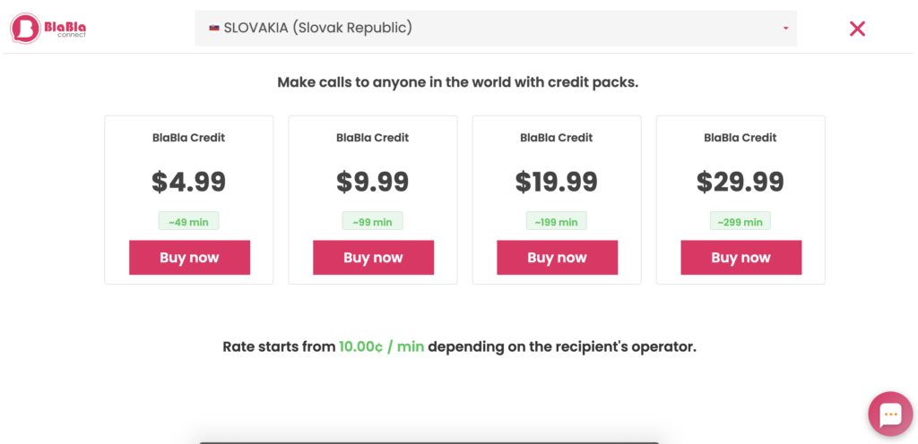 BlaBla Connecti hinnaplaanid, mis on kuvatud veebisaidel