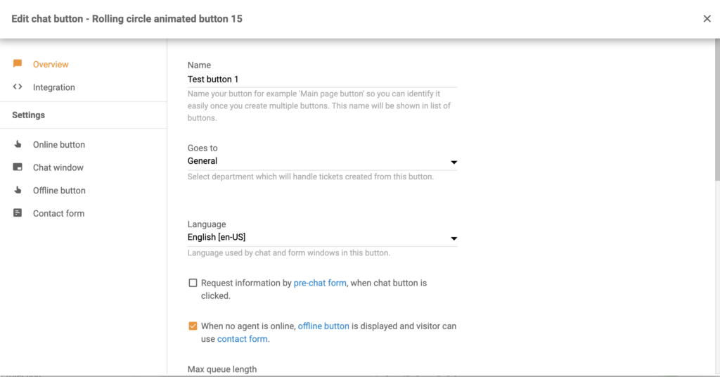 Konfigureerige vestluse nupp LiveAgentis