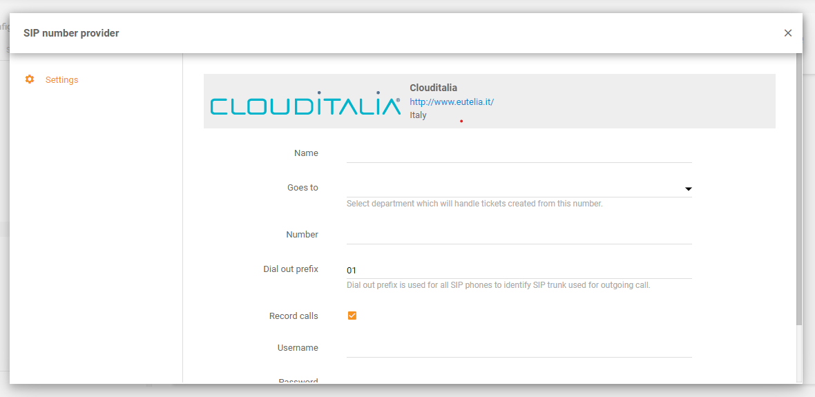 CloudItalia integratsioon LiveAgentis