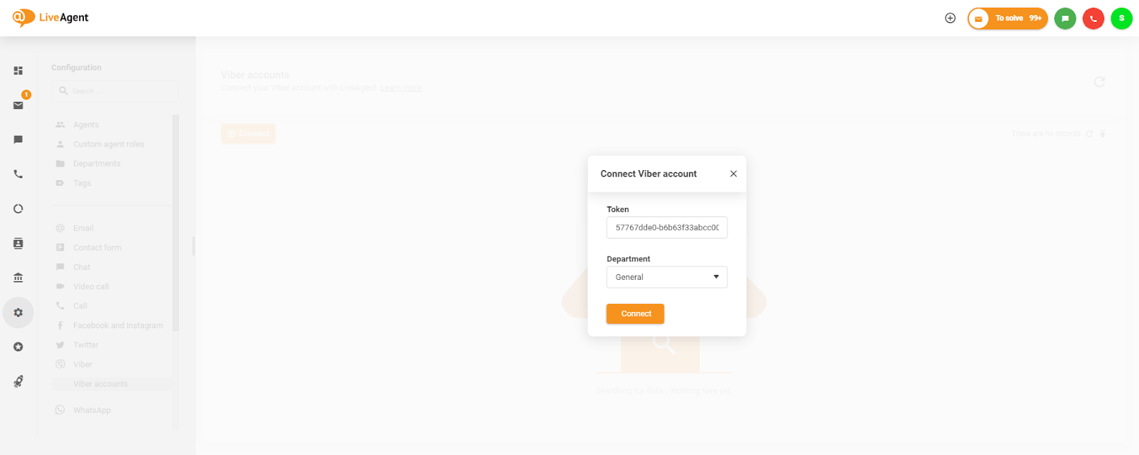 Märgise paigutamine aknas Ühenda Viber-konto