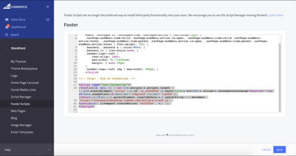 Bigcommerce'i LiveAgenti integratsioon
