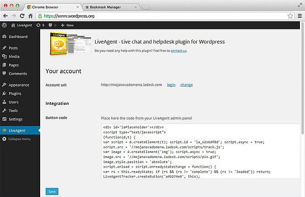 LiveAgent WordPress'i integreerimise kood