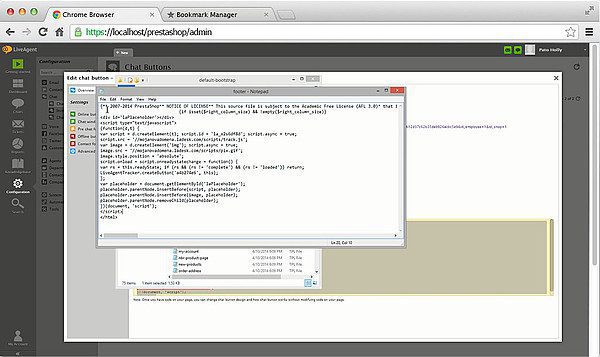 Prestashopi LiveAgenti integratsioon - Redigeerige jalust