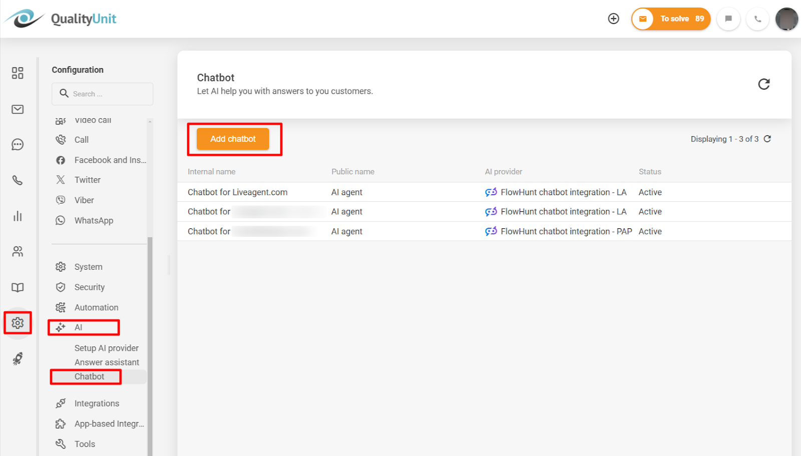 FlowHunti AI chatboti lisamine