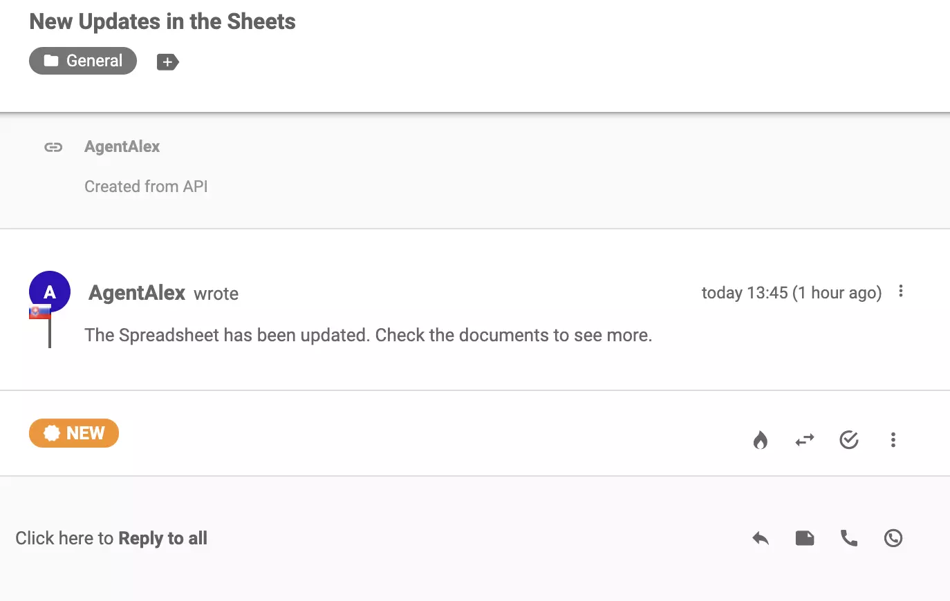Uus pilet, mis saabis piletisüsteemis pärast edukat integreerimist Google Forms'iga