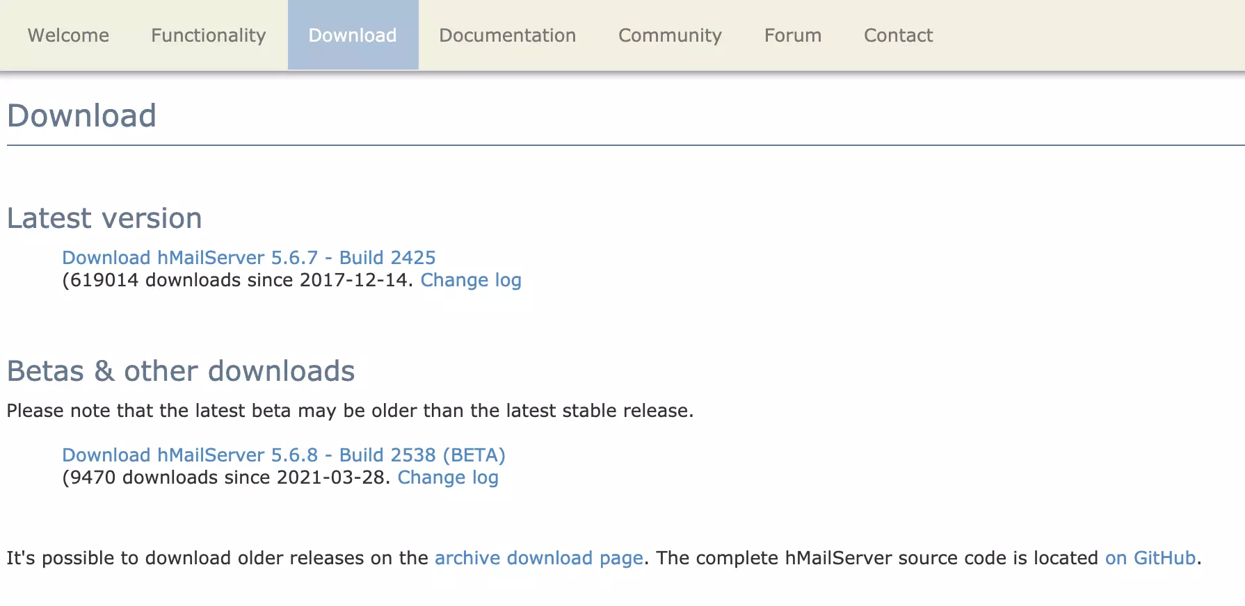 HMailServeri allalaadimise leht