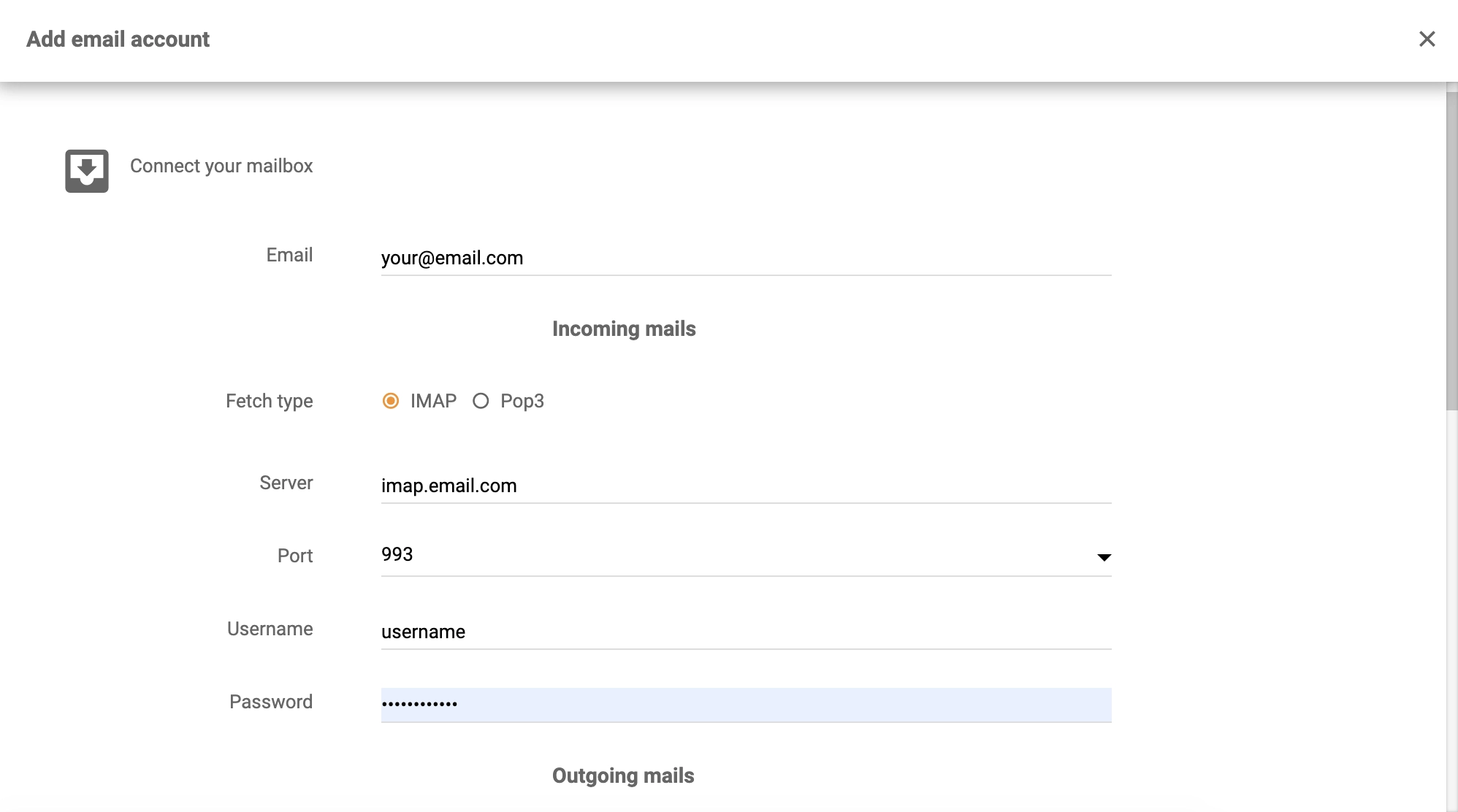Ühendage oma postkasti jaotis Axigeni integratsioonis