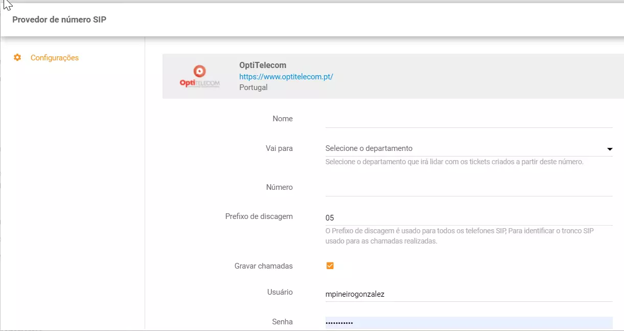 Konfigureerige OptiTelecom telefoninumber