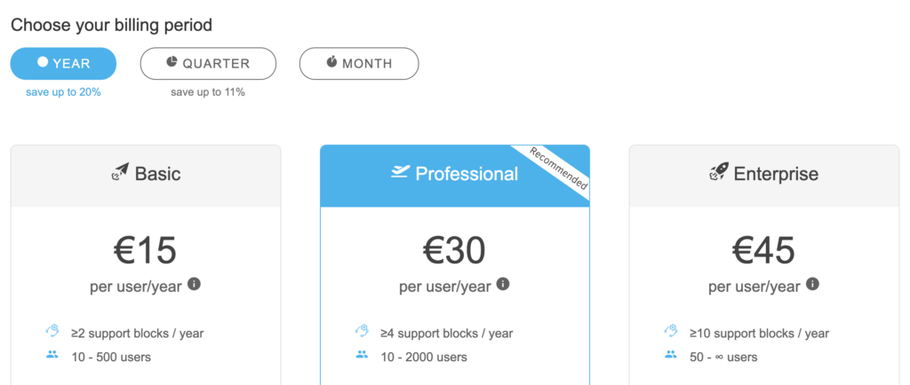 Kopano tasuliste plaanide valikud veebisaidil